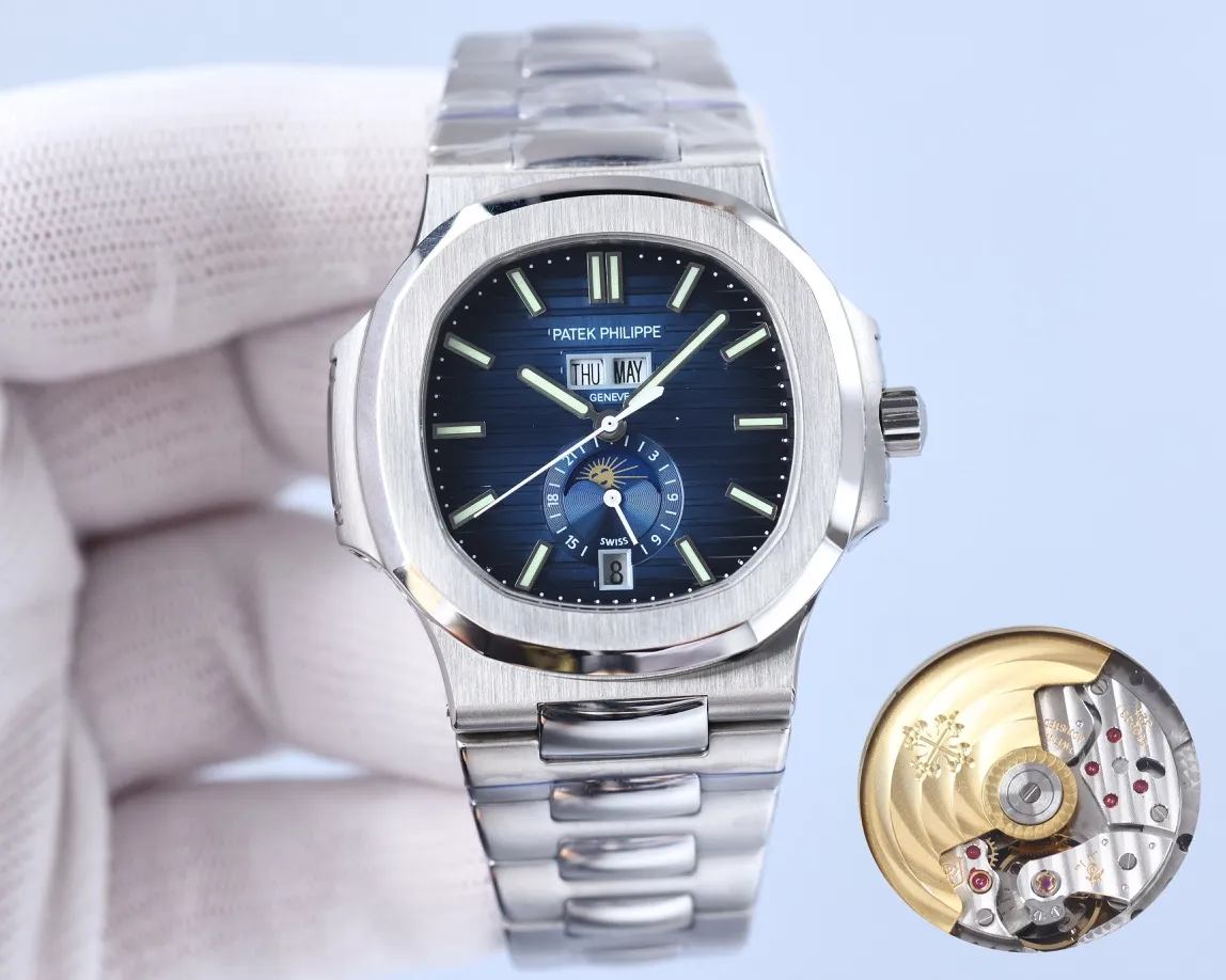 Patek Philippe Sporty Elegance Series 5726/1A-014 1. The structure of the case is the same as the original one. The hole on the case is beveled. When the screw is screwed in, it will move downward to tighten the front cover. The three-layer waterproof ring screw-in crown makes the case super waterproof. 2. The replica movement in the 3.0 era is modified to Cal.324 S QA LU 24 H movement 3. The steel strap has good texture, can be bent flexibly, and is comfortable to wear. It does not have the bending range of some versions on the market that is not enough to wear on small wrists, and the strap cannot be bent. The buckle is made of spring steel and has good elasticity. 4. Functions include three-hand time display, month and week calendar display, and moon phase 24h display. The functions are real and usable. The quick adjustment position of the month and week is different from other versions on the market and remains consistent with the original. 🔥Top quality products with constant quality🔥